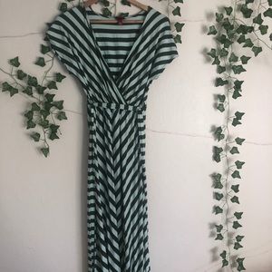 green and teal striped long dress